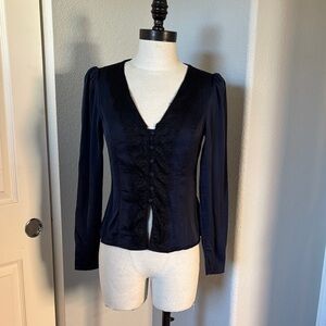 French Connection Navy Lace-Trim Blouse